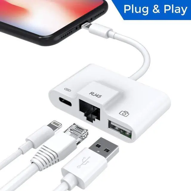 Main image of Lightning to RJ45 Ethernet LAN Wired Network Adapter iPhone Ethernet Adapter Lightning to USB Camera Reader Adapter Charging Data Sync OTG Adapter for iPhone iPad Compatible With iOS 10.0 or Up