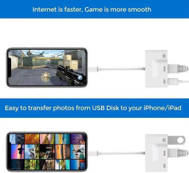 Alt view image 3 of 7 - Lightning to RJ45 Ethernet LAN Wired Network Adapter iPhone Ethernet Adapter Lightning to USB Camera Reader Adapter Charging Data Sync OTG Adapter for iPhone iPad Compatible With iOS 10.0 or Up