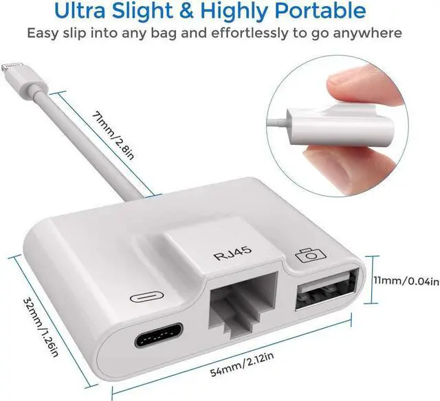 Alt view image 2 of 7 - Lightning to RJ45 Ethernet LAN Wired Network Adapter iPhone Ethernet Adapter Lightning to USB Camera Reader Adapter Charging Data Sync OTG Adapter for iPhone iPad Compatible With iOS 10.0 or Up