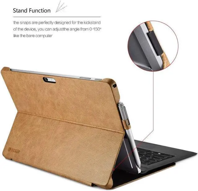 Alt view image 3 of 7 - Surface Pro 4 Case Luxury Series Genuine Leather Folio Cover with Pen Holder Stand for Microsoft Surface Pro 4 12.3 Inch Compatible with Surface Pro 4 2015 / Surface Pro 2017 Original Keyboard