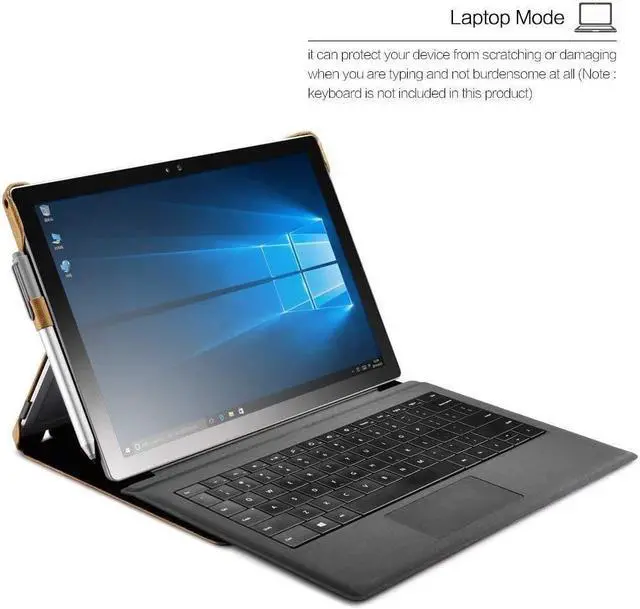 Alt view image 4 of 7 - Surface Pro 4 Case Luxury Series Genuine Leather Folio Cover with Pen Holder Stand for Microsoft Surface Pro 4 12.3 Inch Compatible with Surface Pro 4 2015 / Surface Pro 2017 Original Keyboard