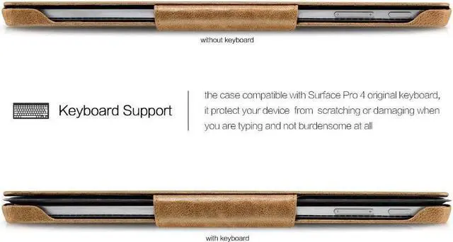 Alt view image 6 of 7 - Surface Pro 4 Case Luxury Series Genuine Leather Folio Cover with Pen Holder Stand for Microsoft Surface Pro 4 12.3 Inch Compatible with Surface Pro 4 2015 / Surface Pro 2017 Original Keyboard
