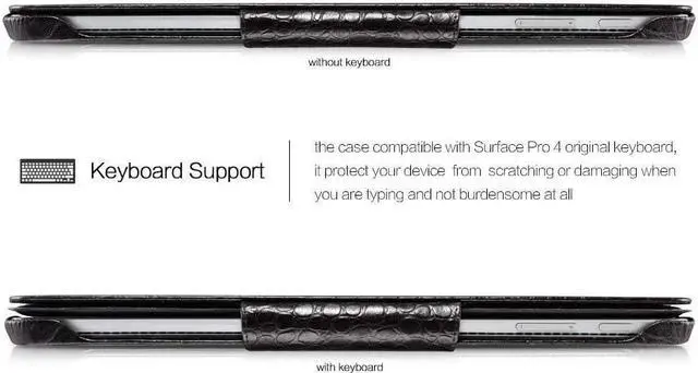 Alt view image 6 of 7 - Surface Pro 4 Case Vintage Series Genuine Leather Folio Cover with Pen Holder Stand for Microsoft Surface Pro 4 2015 / Surface Pro 2017 Original Keyboard