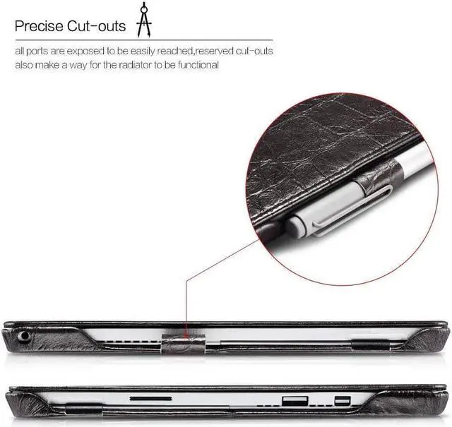 Alt view image 3 of 7 - Surface Pro 4 Case Vintage Series Genuine Leather Folio Cover with Pen Holder Stand for Microsoft Surface Pro 4 2015 / Surface Pro 2017 Original Keyboard