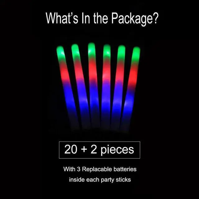 Alt view image 7 of 7 - 22pcs LED Glow Stick Multi Color Changing 3 Modes Flashing Foam Sticks LED Party Supplies Light Baton Wands for Party Festivals Raves Birthday Children Toy