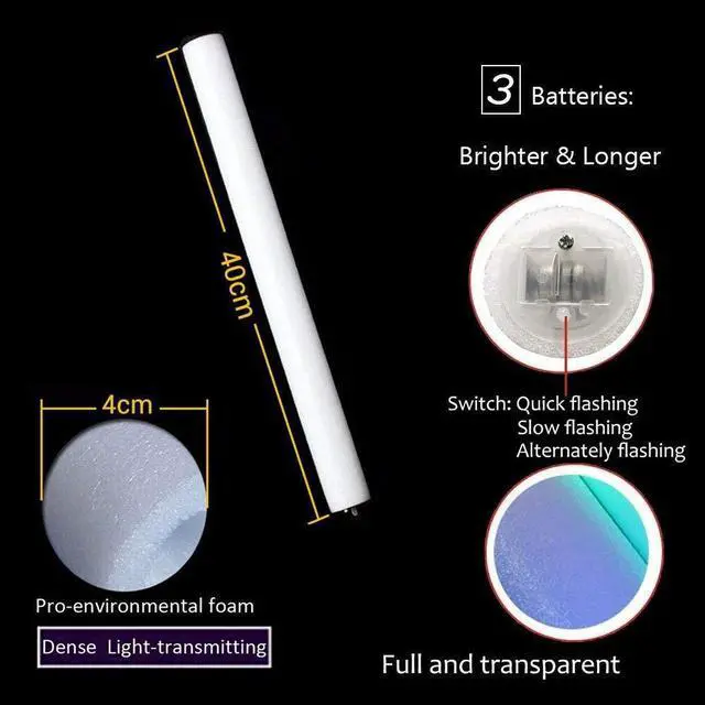 Alt view image 2 of 7 - 22pcs LED Glow Stick Multi Color Changing 3 Modes Flashing Foam Sticks LED Party Supplies Light Baton Wands for Party Festivals Raves Birthday Children Toy