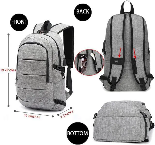 Alt view image 2 of 5 - Anti Theft Business Waterproof Travel Laptop Backpack Bag with USB Charge Port