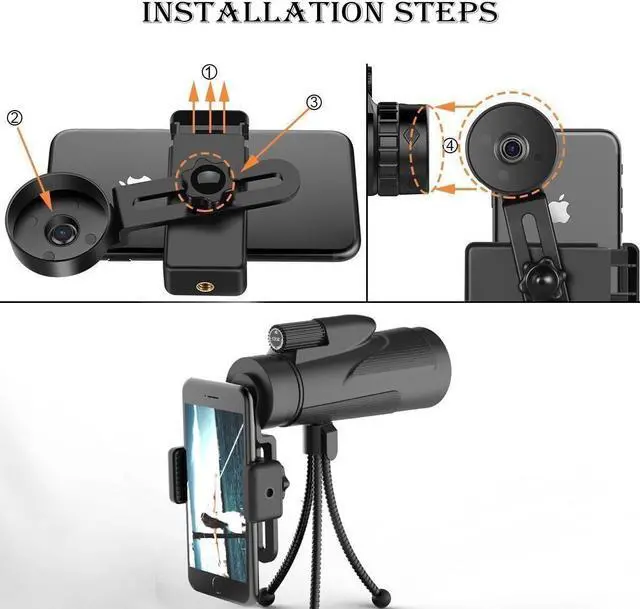 Alt view image 5 of 7 - High Power Waterproof Monocular Telescope Scope 12×50 with Phone Adapter Tripod