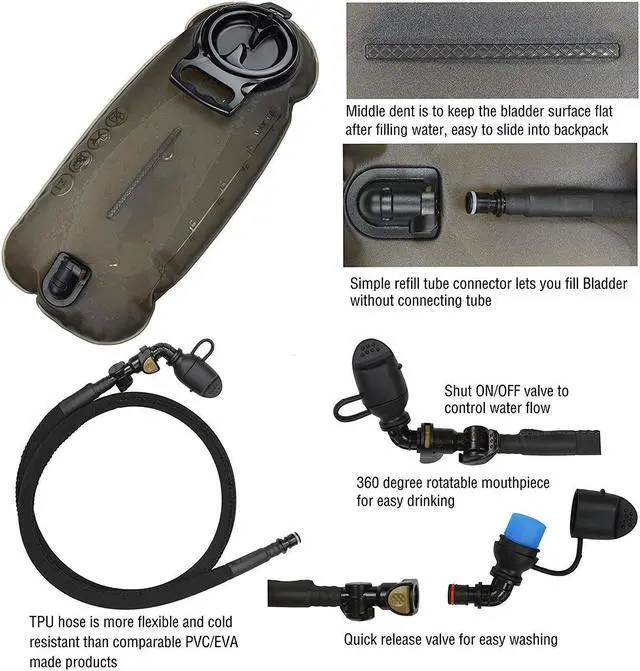 Alt view image 5 of 7 - Tactical Hydration Pack Backpack 900D with 3L Water Bladder for Hiking Climbing