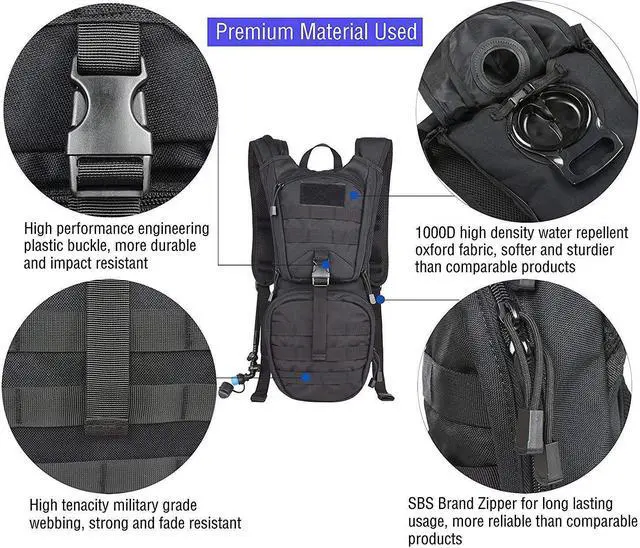 Alt view image 3 of 7 - Tactical Hydration Pack Backpack 900D with 3L Water Bladder for Hiking Climbing