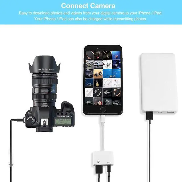 Alt view image 2 of 7 - Lighting to USB Camera Adapter Werleo Lighting to USB 3.0 Female OTG Adapter Cable With USB Power Interface Data Sync Charge Cable For iPhone iPad