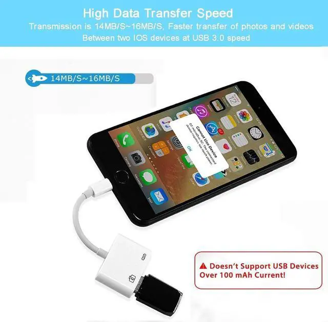 Alt view image 5 of 7 - Lighting to USB Camera Adapter Werleo Lighting to USB 3.0 Female OTG Adapter Cable With USB Power Interface Data Sync Charge Cable For iPhone iPad