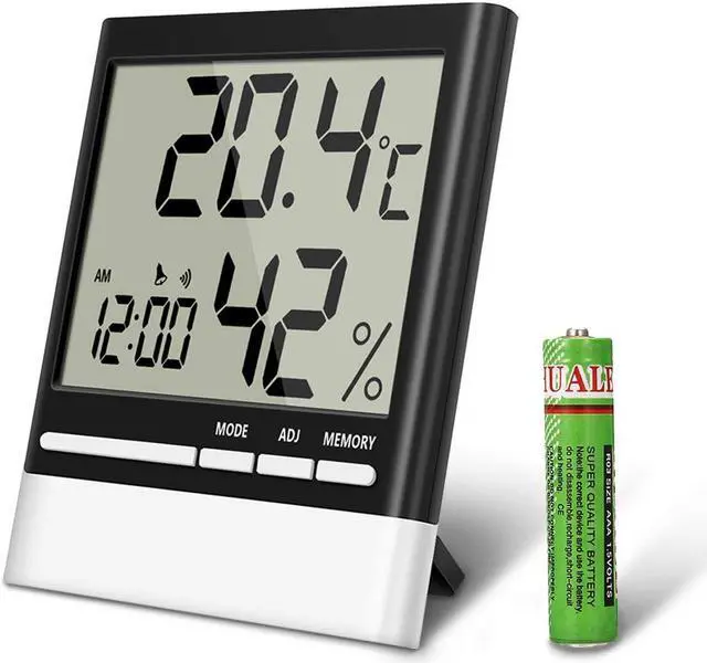 Main image of Temperature Hygrometer, Indoor Thermometers Humidity Monitor with LCD Display, Home Digital Dual Wall Alarm Clock with Day, Date - Battery Included