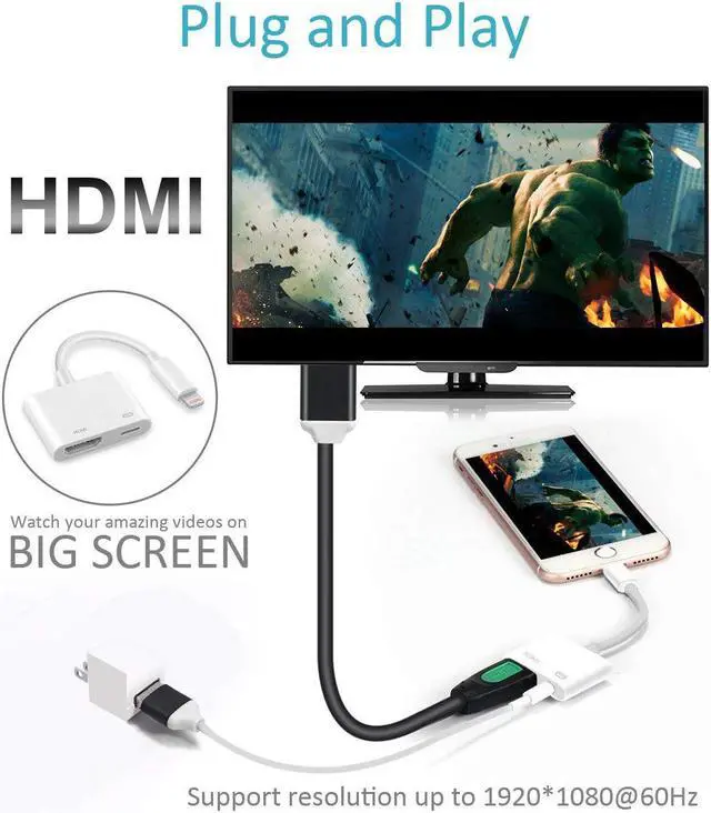 Alt view image 2 of 7 - Lightning to HDMI Lightning Digital AV Adapter 1080P HDMI and Lightning Charging Port 2 in 1 Adapter Compatible with iPhone  iPad iPod Touch for HD TV Monitor Projector