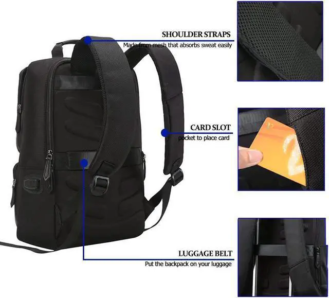 Alt view image 4 of 7 - Bopai Anti Theft Backpack Computer Rucksack Slim Business Laptop Backpack for Men Waterproof Travel Backpack with USB Charging Port Fits 15 Inch Laptop Notebook