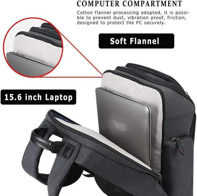 Alt view image 6 of 7 - Bopai Business 15.6 inch Laptop Backpack Invisible Water Bottle Pocket Anti-theft Laptop Rucksack USB Charging Port and Anti-explosion Zipper Water Resistant Travel Anti-thief Men Backpack Black