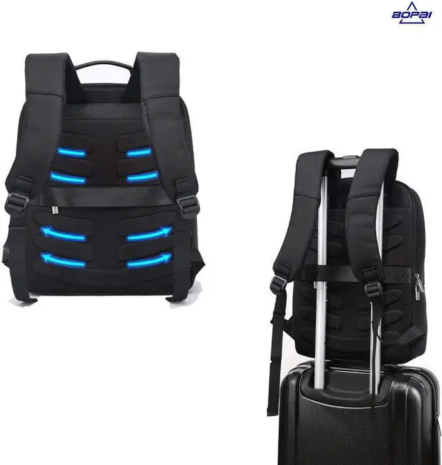Alt view image 6 of 7 - Bopai Anti Theft Backpack 15 inch Laptop Business Slim College Shoulder Rucksack Water-Resistant Synthetic Leather Backpack men Black