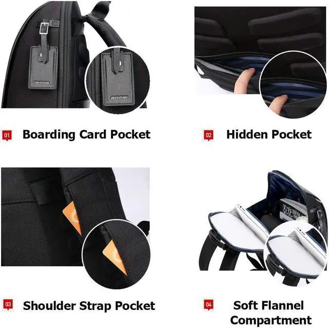 Alt view image 2 of 7 - Bopai Business 15.6 inch Laptop Backpack Travel Bag Invisible Water Bottle Pocket Anti-theft Laptop Rucksack with USB Charging Port and Anti-explosion Zipper Water Resistant Travel Anti-thief Men Back