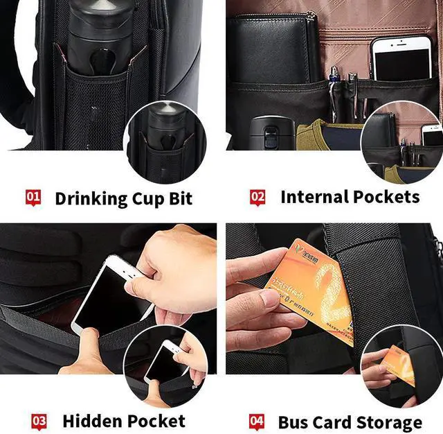 Alt view image 3 of 7 - Bopai Business Backpack Invisible Anti theft Backpack with USB Charging Port Travel Rucksack 15.6 inch Laptop/MacBook Pro Water-Resistant Computer Backpack for men, Black