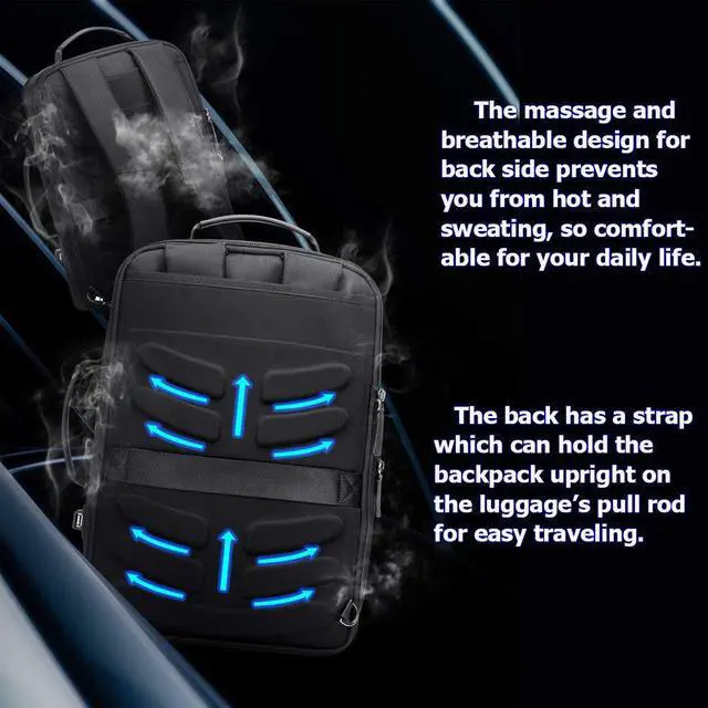 Alt view image 6 of 7 - Bopai Business 15.6 inch Laptop Backpack Intelligent Increase Compartment Invisible Anti-theft Laptop Rucksack USB Charging and Water Resistant College Travel Men Backpack, Black