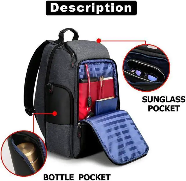 Alt view image 4 of 7 - Bopai 36L Unisex Travel Bag Laptop Backpack with USB Charging Port Flight Approved Carry on Backpack Computer Backpack College School Backpack Fit 15.6 Inch Macbook Computer Black