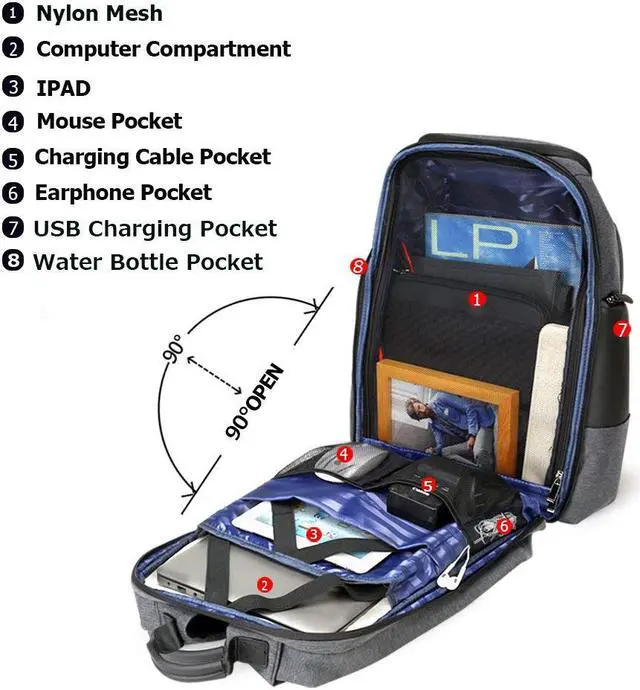 Alt view image 5 of 7 - Bopai 36L Unisex Travel Bag Laptop Backpack with USB Charging Port Flight Approved Carry on Backpack Computer Backpack College School Backpack Fit 15.6 Inch Macbook Computer Black