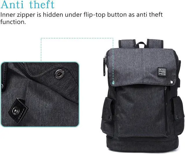 Alt view image 3 of 7 - Business Laptop Backpack for Men Women Anti theft Tear/Water Resistant Travel Bag School/College Backpack fits up to 15.6 Inch Notebook Computer USB Charging Backpack