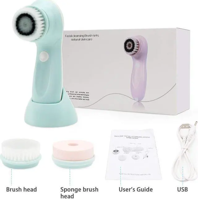 Alt view image 7 of 7 - Facial Cleanser Brush 3 in 1 Electric Rotating Facial Cleansing Brush USB Rechargeable Sonic Face Cleaners Scrubber SPA Skin Care Tool Beauty Instrument