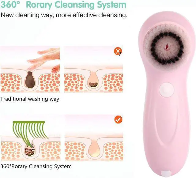 Alt view image 2 of 7 - Facial Cleanser Brush 3 in 1 Electric Rotating Facial Cleansing Brush USB Rechargeable Sonic Face Cleaners Scrubber SPA Skin Care Tool Beauty Instrument