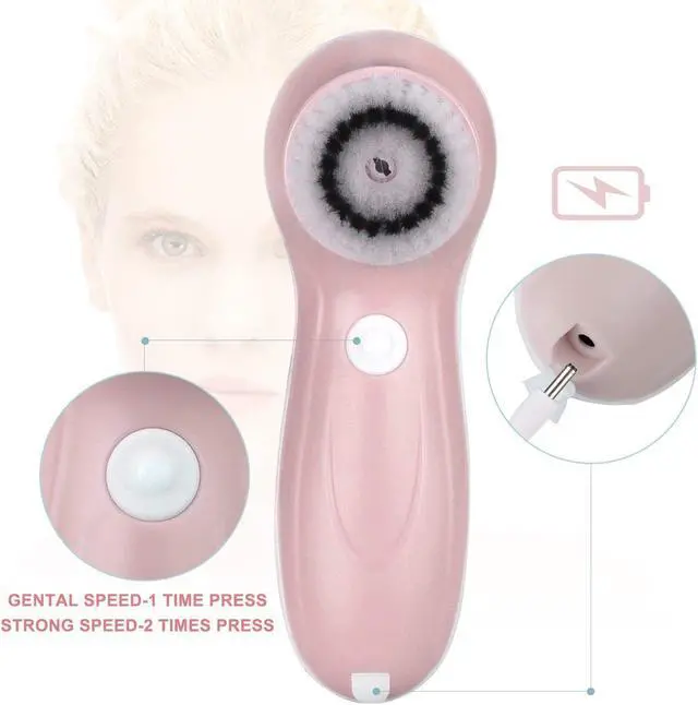 Alt view image 4 of 7 - Facial Cleanser Brush 3 in 1 Electric Rotating Facial Cleansing Brush USB Rechargeable Sonic Face Cleaners Scrubber SPA Skin Care Tool Beauty Instrument