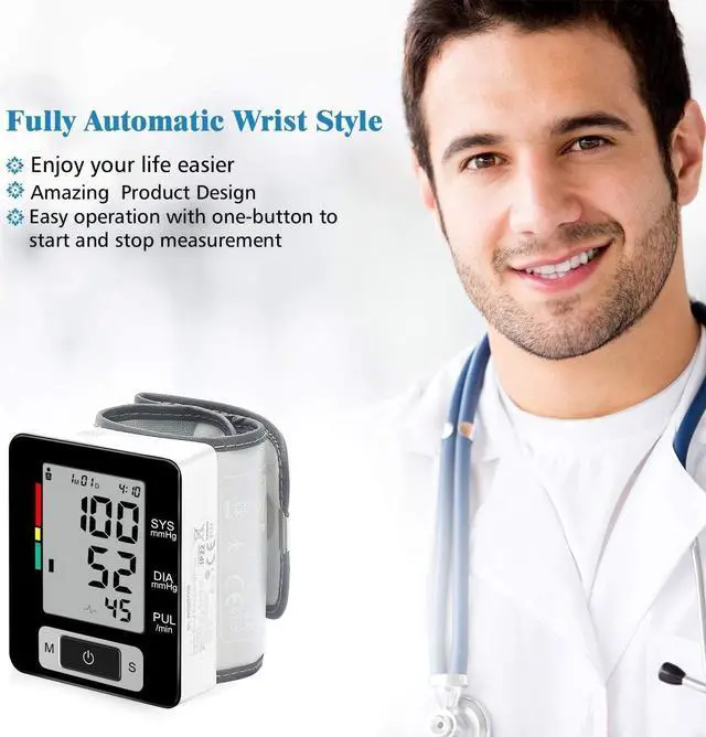 Alt view image 5 of 6 - Wrist Blood Pressure Monitor, Digital BP Monitor with Memory Storage Intelligent LCD Display Automatically Measure Pulse Diastolic Systolic and Shows Hypertension Level