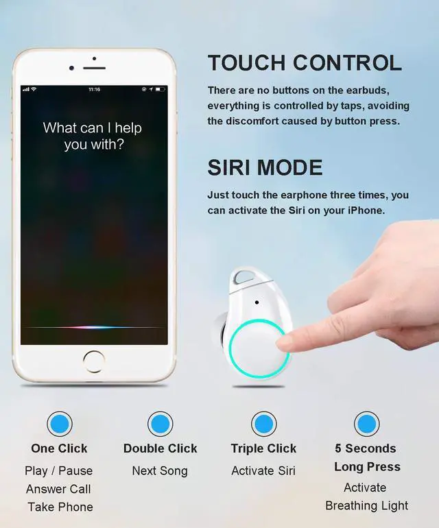 Alt view image 3 of 6 - Werleo Bluetooth Wireless Earbuds with 800mAh Charging Box Touch Control Sports Earphones In-Ear IPX5 Waterproof HD Stereo Sweatproof Wireless Headphones Headset with Built-in Mic