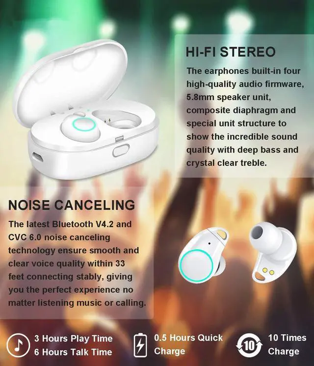 Alt view image 4 of 6 - Werleo Bluetooth Wireless Earbuds with 800mAh Charging Box Touch Control Sports Earphones In-Ear IPX5 Waterproof HD Stereo Sweatproof Wireless Headphones Headset with Built-in Mic