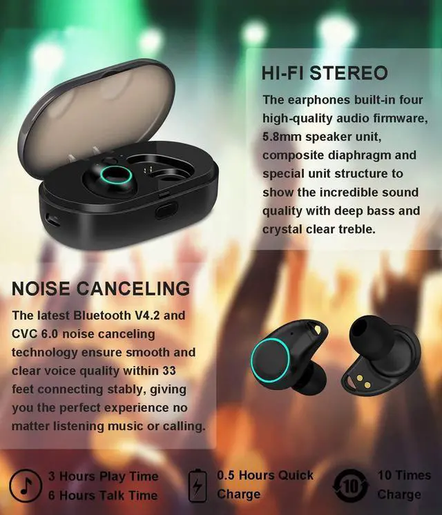 Alt view image 4 of 4 - Werleo Bluetooth Wireless Earbuds with 800mAh Charging Box Touch Control Sports Earphones In-Ear IPX5 Waterproof HD Stereo Sweatproof Wireless Headphones Headset with Built-in Mic