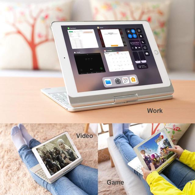 Alt view image 7 of 7 - Smart Keyboard Case 360° Rotating Back Cover Aluminum Bluetooth Wirless Keyboard Case 7 Colors Backlit Folio Case Cover For Apple iPad 2017 5th Gen 2018 New iPad 6th Gen iPad Air Air2 iPad Pro 9.7