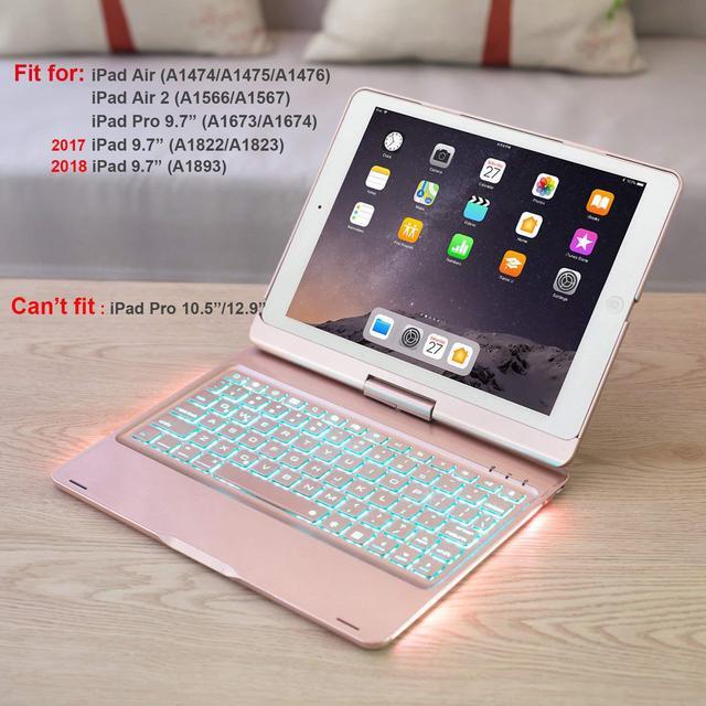 Alt view image 4 of 7 - Smart Keyboard Case 360° Rotating Back Cover Aluminum Bluetooth Wirless Keyboard Case 7 Colors Backlit Folio Case Cover For Apple iPad 2017 5th Gen 2018 New iPad 6th Gen iPad Air Air2 iPad Pro 9.7