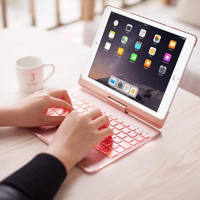 Alt view image 5 of 7 - Smart Keyboard Case 360° Rotating Back Cover Aluminum Bluetooth Wirless Keyboard Case 7 Colors Backlit Folio Case Cover For Apple iPad 2017 5th Gen 2018 New iPad 6th Gen iPad Air Air2 iPad Pro 9.7