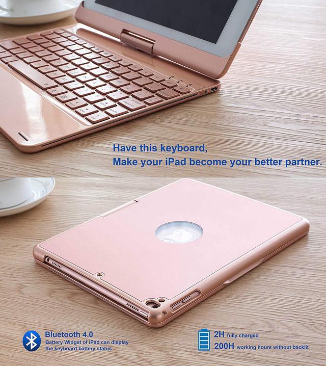 Alt view image 6 of 7 - Smart Keyboard Case 360° Rotating Back Cover Aluminum Bluetooth Wirless Keyboard Case 7 Colors Backlit Folio Case Cover For Apple iPad 2017 5th Gen 2018 New iPad 6th Gen iPad Air Air2 iPad Pro 9.7