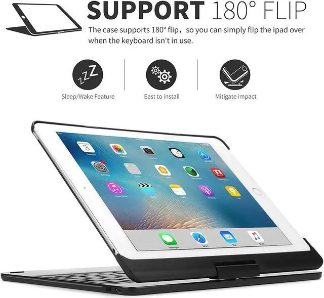 Alt view image 5 of 7 - Aluminum New iPad 9.7 Keyboard Case 2017 2018 7 Color Backlit Keyboard Case Cover 360 Rotate Smart Keyboard Case with Auto Wake Sleep for iPad pro 9.7 New iPad 2018 ipad 2017 iPad Air Air 2