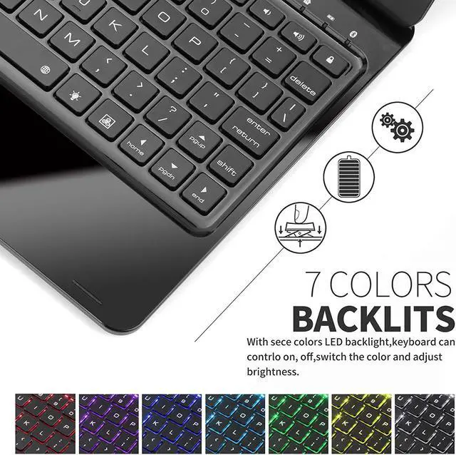Alt view image 2 of 7 - Aluminum New iPad 9.7 Keyboard Case 2017 2018 7 Color Backlit Keyboard Case Cover 360 Rotate Smart Keyboard Case with Auto Wake Sleep for iPad pro 9.7 New iPad 2018 ipad 2017 iPad Air Air 2