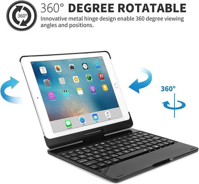 Alt view image 3 of 7 - Aluminum New iPad 9.7 Keyboard Case 2017 2018 7 Color Backlit Keyboard Case Cover 360 Rotate Smart Keyboard Case with Auto Wake Sleep for iPad pro 9.7 New iPad 2018 ipad 2017 iPad Air Air 2