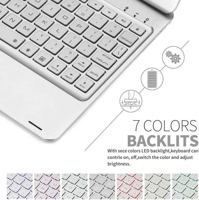 Alt view image 2 of 7 - Aluminum New iPad 9.7 Keyboard Case 2017 2018 / 7 Color Backlit Keyboard Case Cover 360 Rotate Smart Keyboard Case with Auto Wake Sleep for iPad pro 9.7 New iPad 2018 ipad 2017 iPad Air Air 2