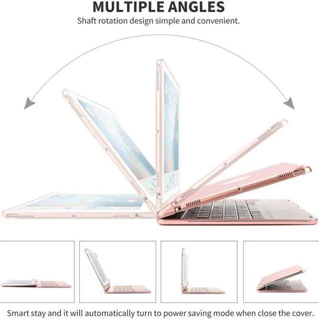 Alt view image 4 of 7 - Aluminum New iPad 9.7 Keyboard Case 2017 2018 7 Color Backlit Keyboard Case Cover 360 Rotate Smart Keyboard Case with Auto Wake Sleep for iPad pro 9.7 New iPad 2018 ipad 2017 iPad Air Air 2