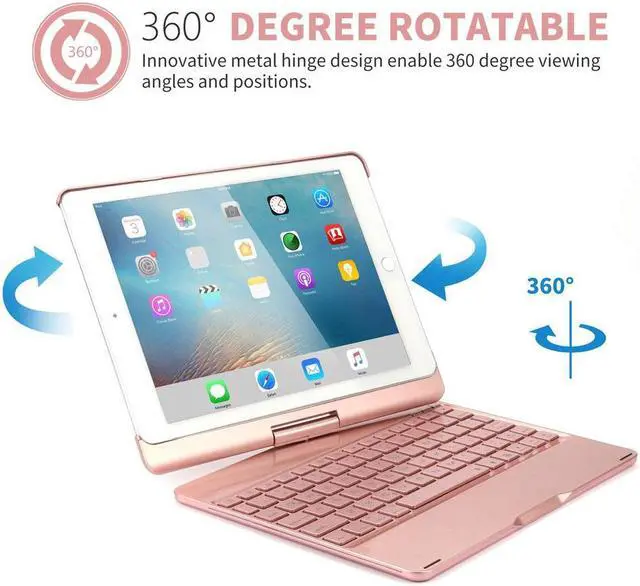 Alt view image 3 of 7 - Aluminum New iPad 9.7 Keyboard Case 2017 2018 7 Color Backlit Keyboard Case Cover 360 Rotate Smart Keyboard Case with Auto Wake Sleep for iPad pro 9.7 New iPad 2018 ipad 2017 iPad Air Air 2