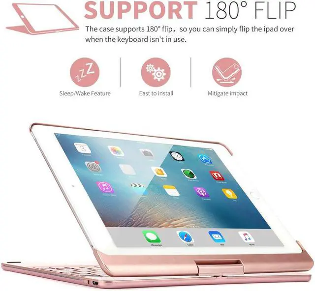 Alt view image 6 of 7 - Aluminum New iPad 9.7 Keyboard Case 2017 2018 7 Color Backlit Keyboard Case Cover 360 Rotate Smart Keyboard Case with Auto Wake Sleep for iPad pro 9.7 New iPad 2018 ipad 2017 iPad Air Air 2