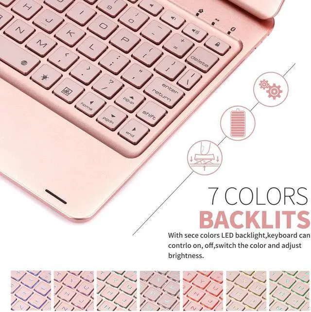 Alt view image 2 of 7 - Aluminum New iPad 9.7 Keyboard Case 2017 2018 7 Color Backlit Keyboard Case Cover 360 Rotate Smart Keyboard Case with Auto Wake Sleep for iPad pro 9.7 New iPad 2018 ipad 2017 iPad Air Air 2