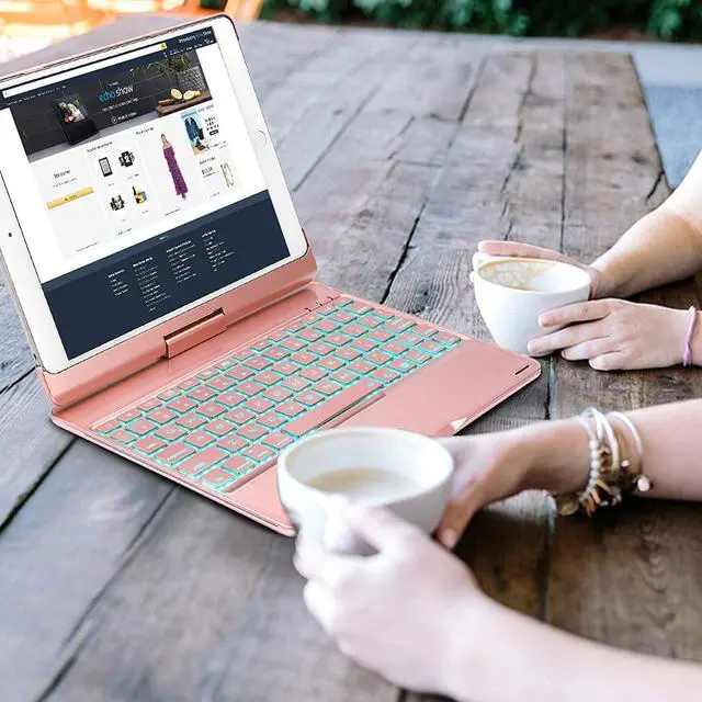 Alt view image 7 of 7 - Aluminum New iPad 9.7 Keyboard Case 2017 2018 7 Color Backlit Keyboard Case Cover 360 Rotate Smart Keyboard Case with Auto Wake Sleep for iPad pro 9.7 New iPad 2018 ipad 2017 iPad Air Air 2