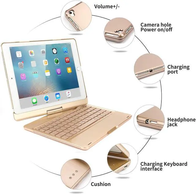 Alt view image 3 of 7 - New iPad Pro 10.5 Keyboard Case Protective Ultra Slim Hard Folio Case 360 Rotate Smart Cover with 7 Colors Backlit Auto Wake Sleep Wireless Bluetooth Keyboard for iPad Pro 10.5 inch Model A1701A1709
