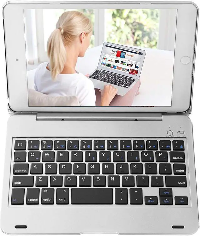 Alt view image 6 of 7 - Slim iPad Mini 4 Case with Keyboard Aluminium Wireless Bluetooth Keyboard Case with Folding Stand Smart Folio Cover Shell For Apple iPad Mini 4th Gen 2015 Release Model A1538 A1550