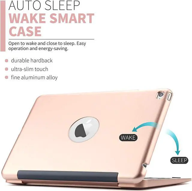 Alt view image 2 of 7 - Slim iPad Mini 4 Case with Keyboard Aluminium Wireless Bluetooth Keyboard Case with Folding Stand Smart Folio Cover Shell For Apple iPad Mini 4th Gen 2015 Release Model A1538 A1550